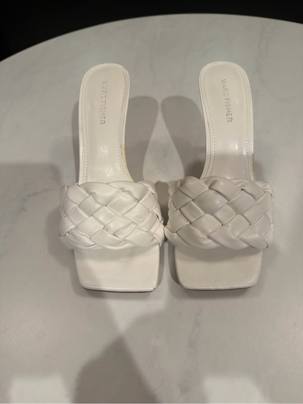 Marc Fisher White Braided Square-Toe Slide Mules